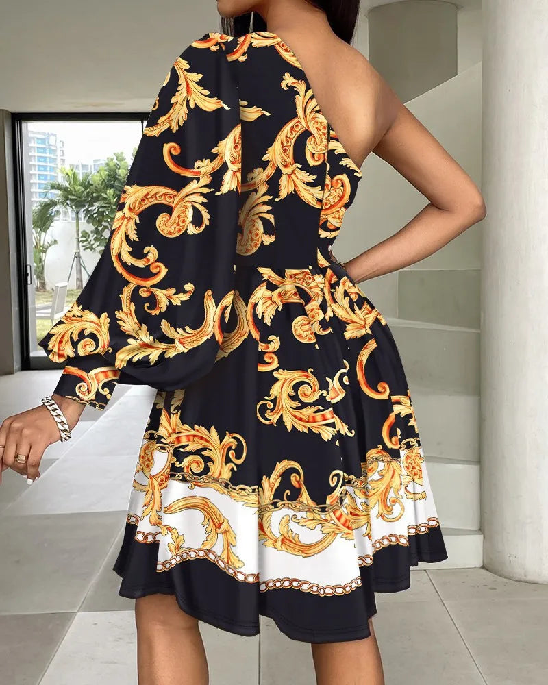 Maxy New Boho Print Women Dress Spring Fashion Sexy Off Shoulder Office Elegnat Casual Dresses Female Sweet Party Dress Robe Femme
