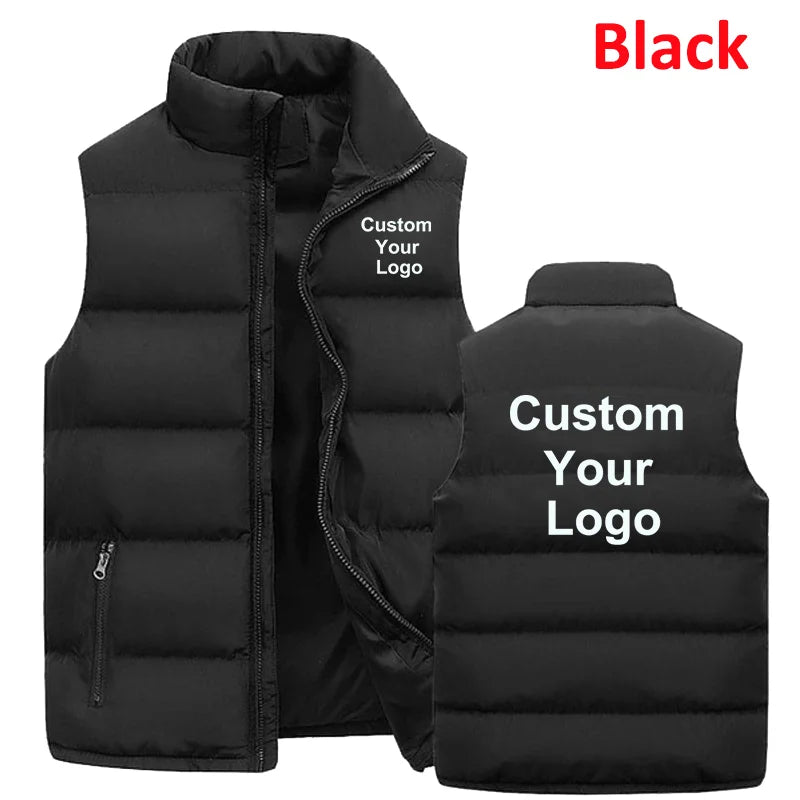 Visco Men's Custom Your Logo Zipper Warm Vest Casual Sports Stand Collar Sleeveless Jacket Winter Down Vest