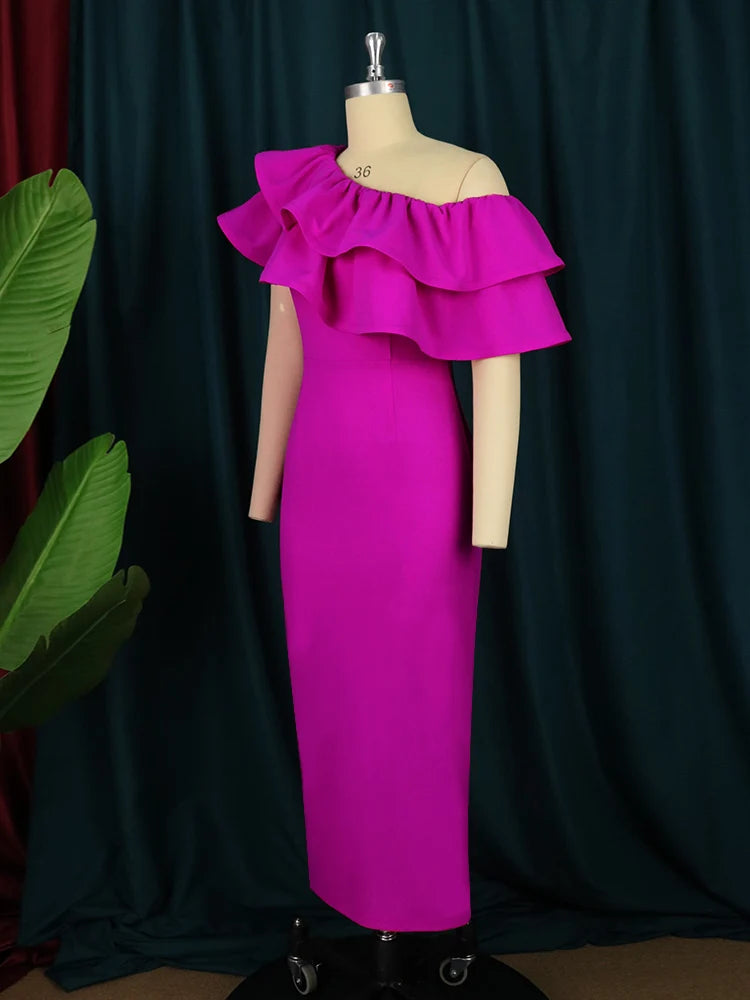 Babs Off Shoulder Dresses Fuchsia Women Sleeveless Sexy Bodycon Midi Dress Evening Cocktail Party Outfits for Ladies Summer Gowns 4XL