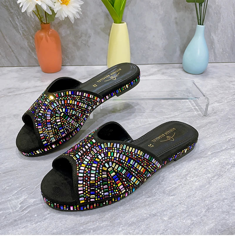 Visco Fashionable Luxury Top American Designers 2023 Party Bright Diamond Uppers Summer Party Women's Shoes With Flat Shoes  Nigeria