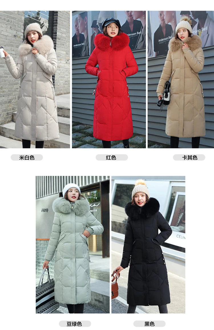 New Korean Gracy Down Cotton Coat Women Long Winter Puffer Parkas Thicken Warm Hooded Cotton-Padded Jacket Coat Zipper Overcoat