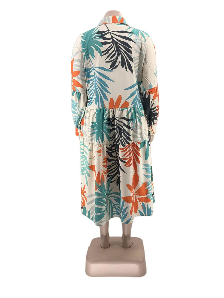 Maxy Plus Size Women Clothing Dresses Xl-5xl Flower Printed Long Sleeve Shirts Elegant Dress.