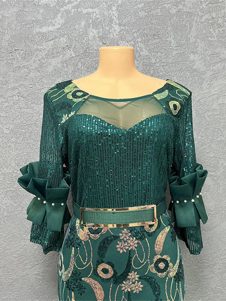 Macy Fashion Summer Dresses Luxury Sequin Mermaid Robe Dubai African Women Wedding Party Prom Evening Gown Dashiki Ankara Outfit