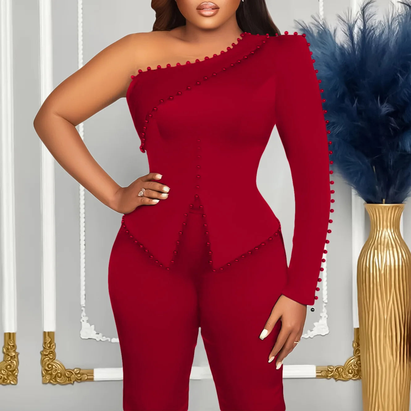 Macy Wear For Women 2 Piece Sets Beaded Top And Straight Pants Suit Two-piece Party Lady Matching Sets Africa Clothes Outfits