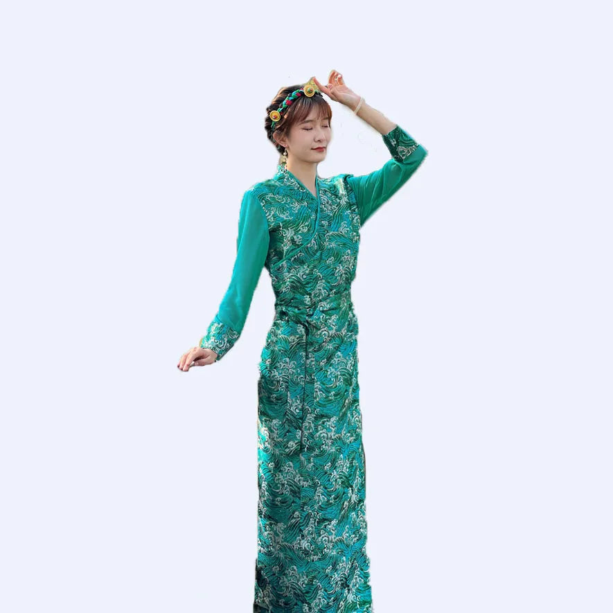 Summer Elegant Asian costume Tibetan Dress For Women Long Sleeve Traditional Ethnic clothing Oriental Ladies gown