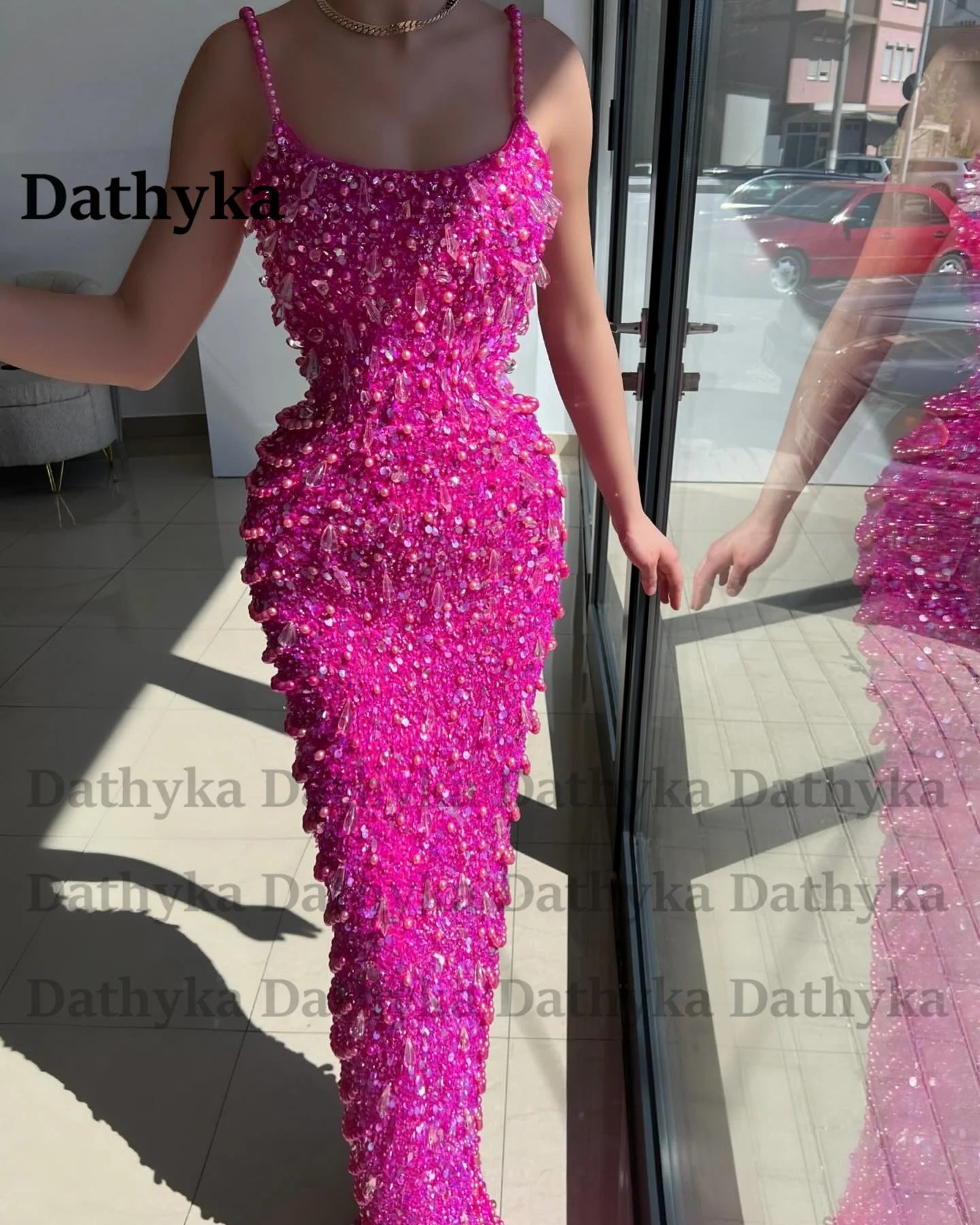 Maxy Luxurious Formal Evening Dresses Spaghetti Straps Trumpet Rhinestones Floor Length Vestidos De Noche Customized