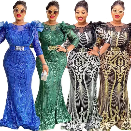 Maxy Clothes Plus Size American Party Dresses for Women Dashiki Ankara Sequin Wedding Evening Gown Bodycon Gracy Long Dress