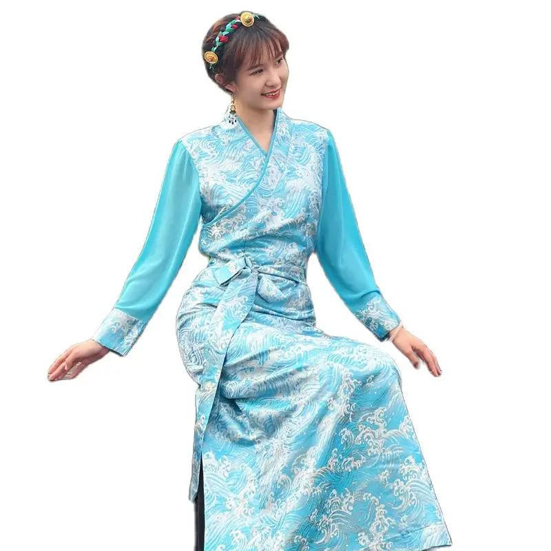 Summer Elegant Asian costume Tibetan Dress For Women Long Sleeve Traditional Ethnic clothing Oriental Ladies gown