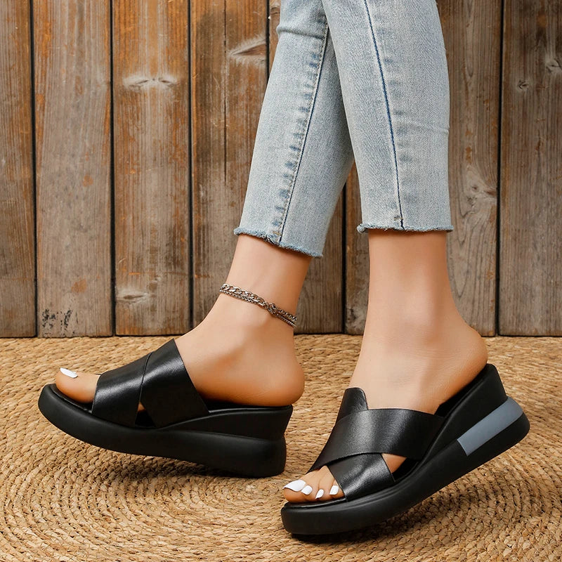 Maxy Women Sandals and Wedges Slippers Summer New Thick-soled Slippers Women's Platform Fashion High-heeled Sheos