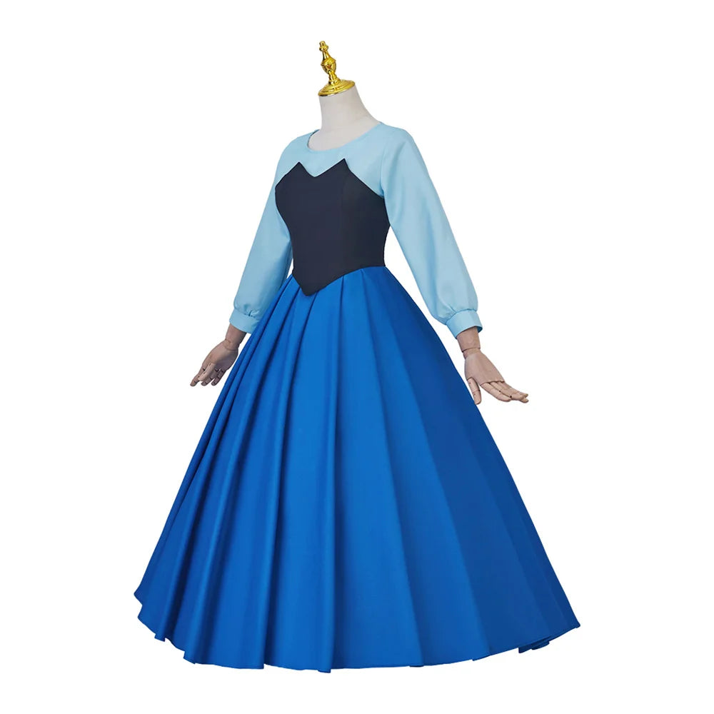 Macy Mermaid Cosplay Ariel Blue Dress with Bowknot Headwear for Women Elegant Princess Ball Gown Halloween Carnival Party Costume