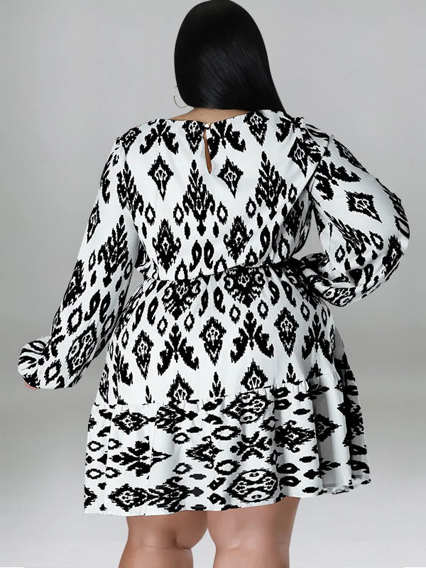 Maxy Plus Size loose Dresses for Women Long Sleeve Printed big harm Africa midi Dress New Style Fall Wholesale