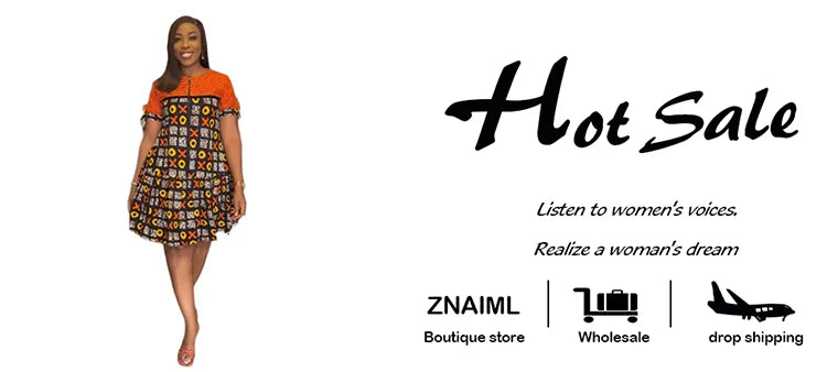 Maxy Elegant Indie Folk African Orange Mid Dresses Women A-line O-Neck Short Sleeve Loose Print Dashiki Ankara Birthday Festival Robe