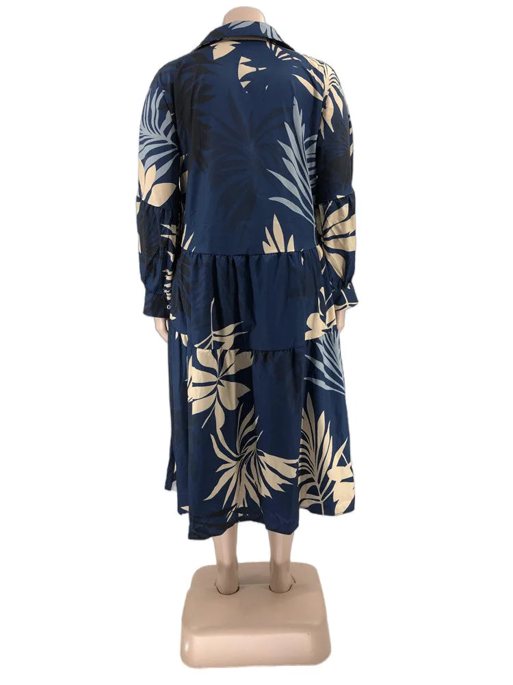 Maxy Plus Size Women Clothing Dresses Xl-5xl Flower Printed Long Sleeve Shirts Elegant Dress.