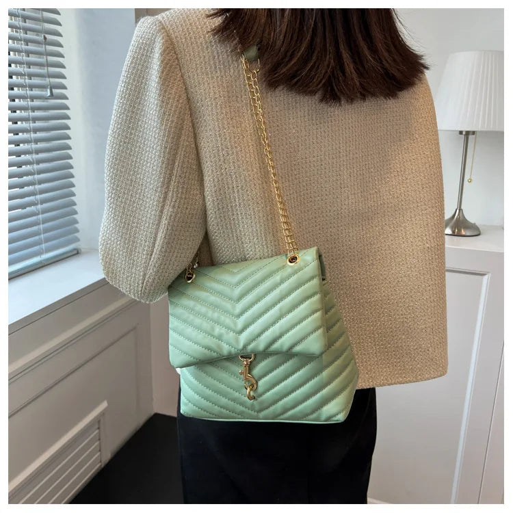 Maxy Casual Chain Crossbody Bags For Women Fashion Striped Shoulder Bag Large Capacity Flap Ladies Handbags
