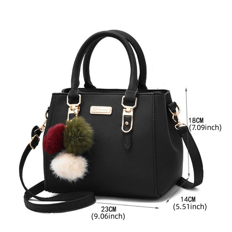 Maxy PU Leather Ladies Handbags Women Vintage Purse Plush Tassel Messenger Bags Tote Boston Shoulder Crossbody Bag