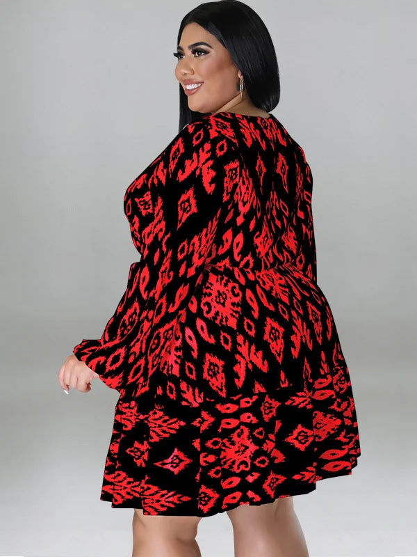 Maxy Plus Size loose Dresses for Women Long Sleeve Printed big harm Africa midi Dress New Style Fall Wholesale