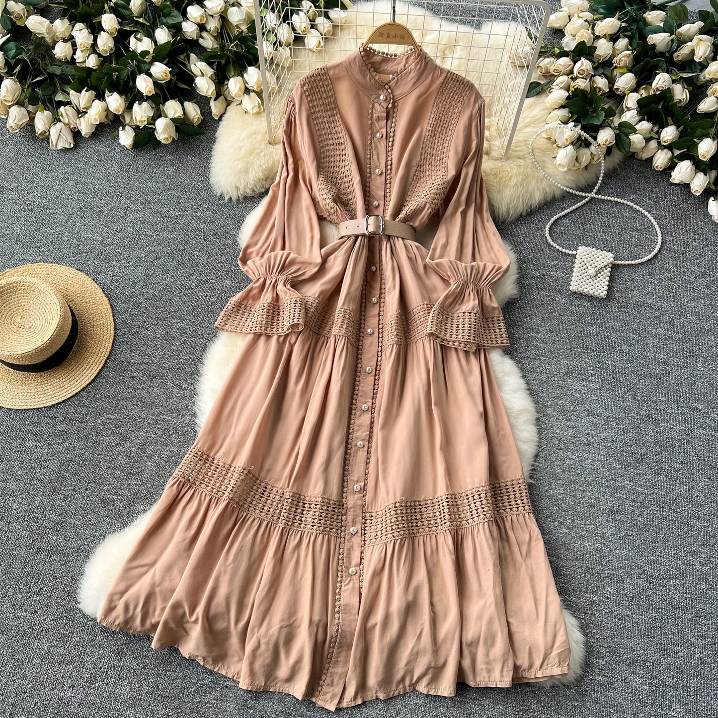 Maxy Elegant summer Flare Sleeve Single Breasted lace PATCHWORK Dress A-line Vacation Party Women dresses