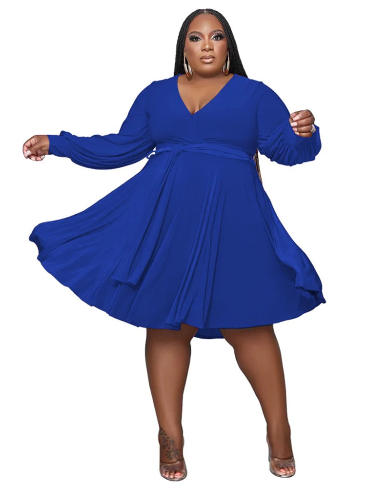 Maxy Plus Size Dresses for Women Solid Fall Clothes 2024 Loose Long Sleeve Casual Ball Gown Midi Dress