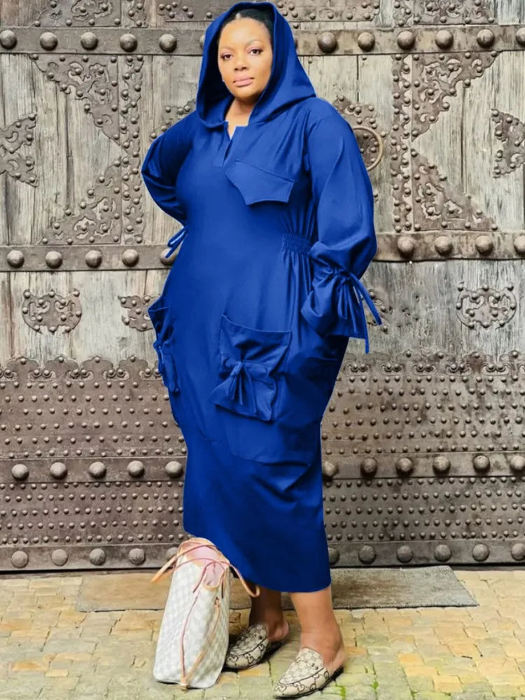 Maxy 5XL 4XL Plus Size Clothes Dresses Women Ruffle Robes Summer Autumn Loose Street Style Casual Big Size Hooded Maxy Dress