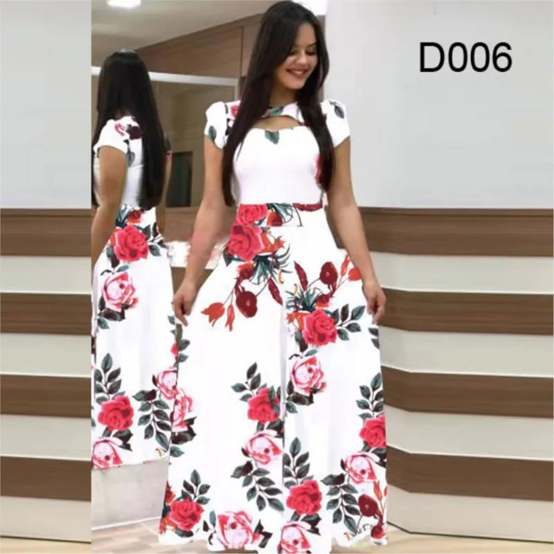 Babs Elegant Spring Women's Dress Casual Fashion Floral Print Short Sleeve Super Long Dress New Fashion Hollow Out Long Dresses