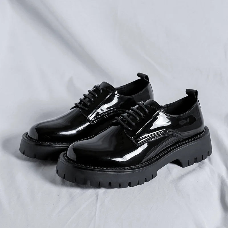 Visco style men's casual business wedding formal dresses patent leather shoes lace-up platform shoe black gentleman footwear man