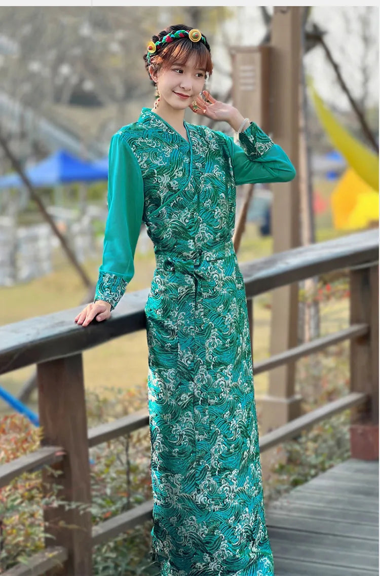 Summer Elegant Asian costume Tibetan Dress For Women Long Sleeve Traditional Ethnic clothing Oriental Ladies gown