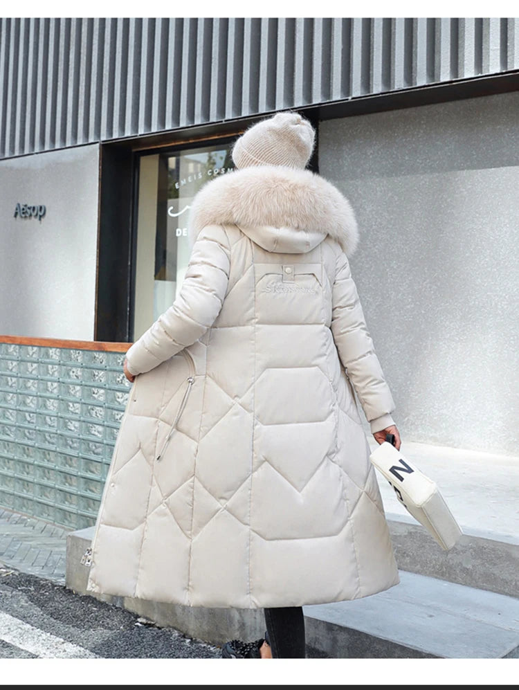 New Korean Gracy Down Cotton Coat Women Long Winter Puffer Parkas Thicken Warm Hooded Cotton-Padded Jacket Coat Zipper Overcoat