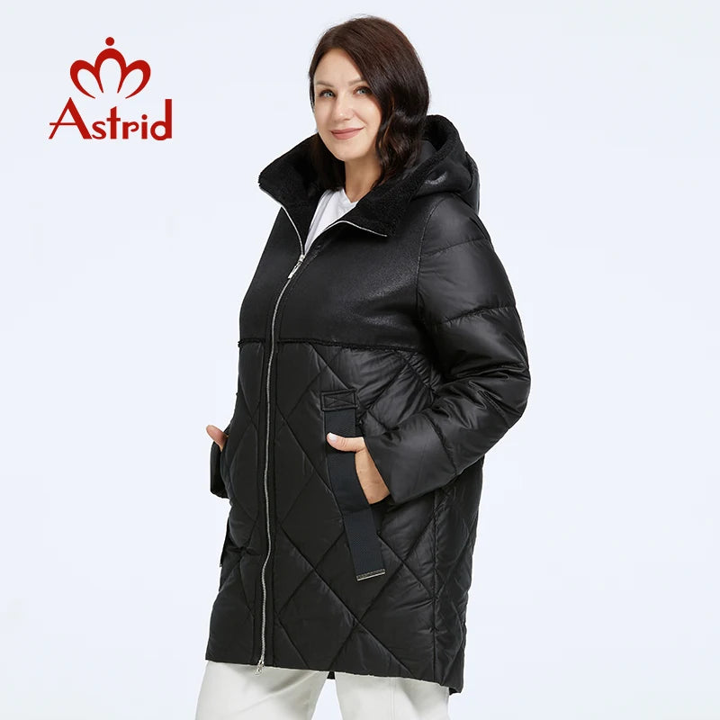 Gacy Women's Winter Jacket 2023 Plus Size Women Parka Long Bio Down Jackets Stitching Design Thick Fleece Hooded Quilted Coat