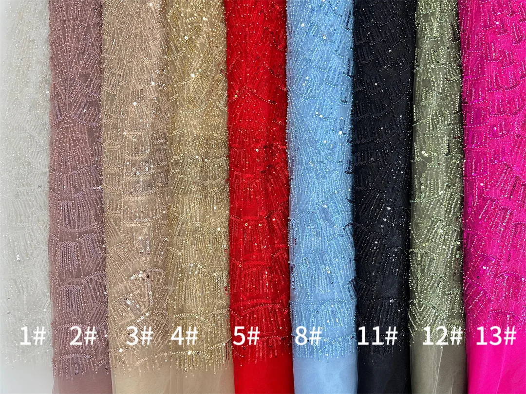 Gracy Beaded Lace Fabric 2024 High Quality French Net Sequins Lace Embroider American Lace for Sewing Woman Party Dress 5 Yards