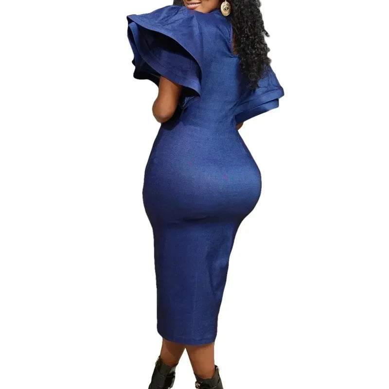 Babs Jean Bodycon Dress African Dresses for Women Elegant Flare Sleeve Long Package Hip Skirt Plus Size Robe Femme African Clothes