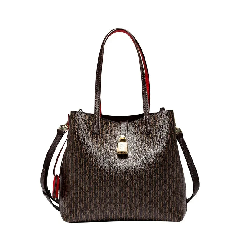 Maxy CH Premium Versatile Leather Crossbody Bag Ladies Large Capacity Daily Commuter Tote Bag Letter Print Design Ladies Fashion