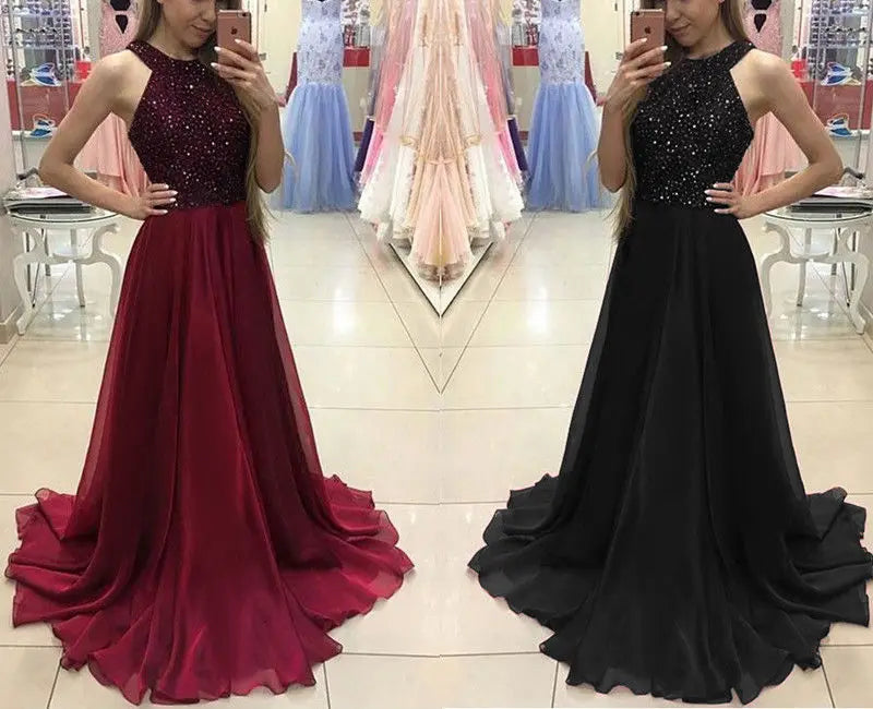 Amay Women's Retro Evening Dress Sexy Ladies Sleeveless Bodycon Sequin Tulle Long Dress Wedding Ball Gown Party Formal Dress