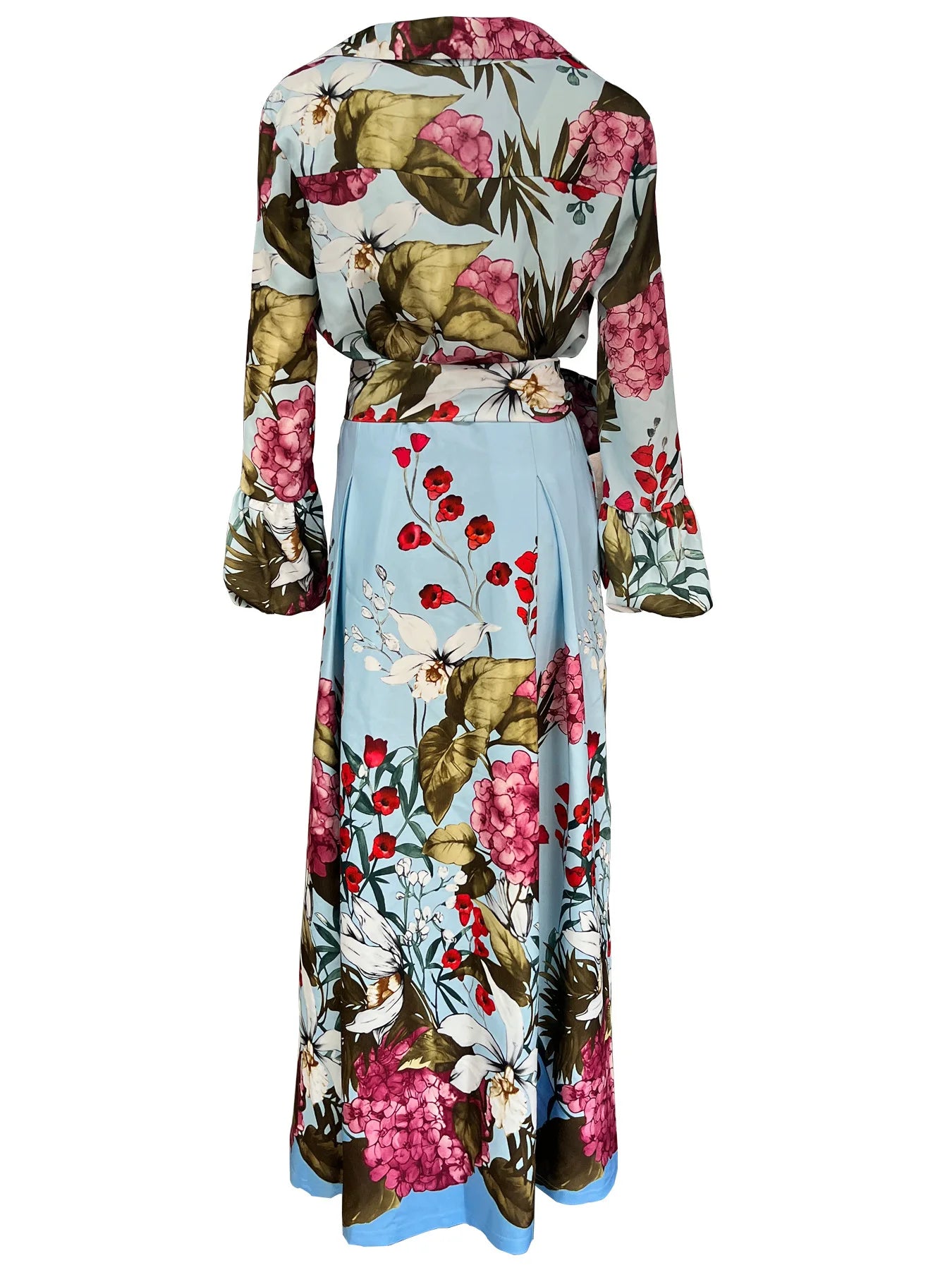 Maxy Spring Floral Print Women's Two Pieces Set Long Sleeve Shirts & High Waist Long Skirt Suits Female Chic Elegant Skirts Set