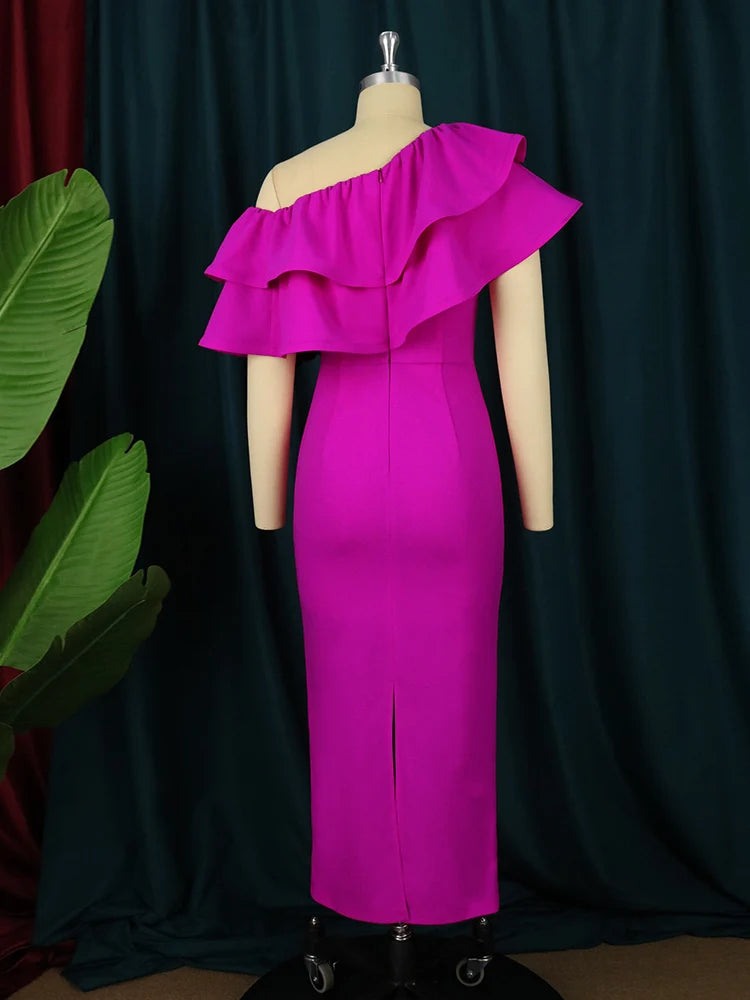 Babs Off Shoulder Dresses Fuchsia Women Sleeveless Sexy Bodycon Midi Dress Evening Cocktail Party Outfits for Ladies Summer Gowns 4XL