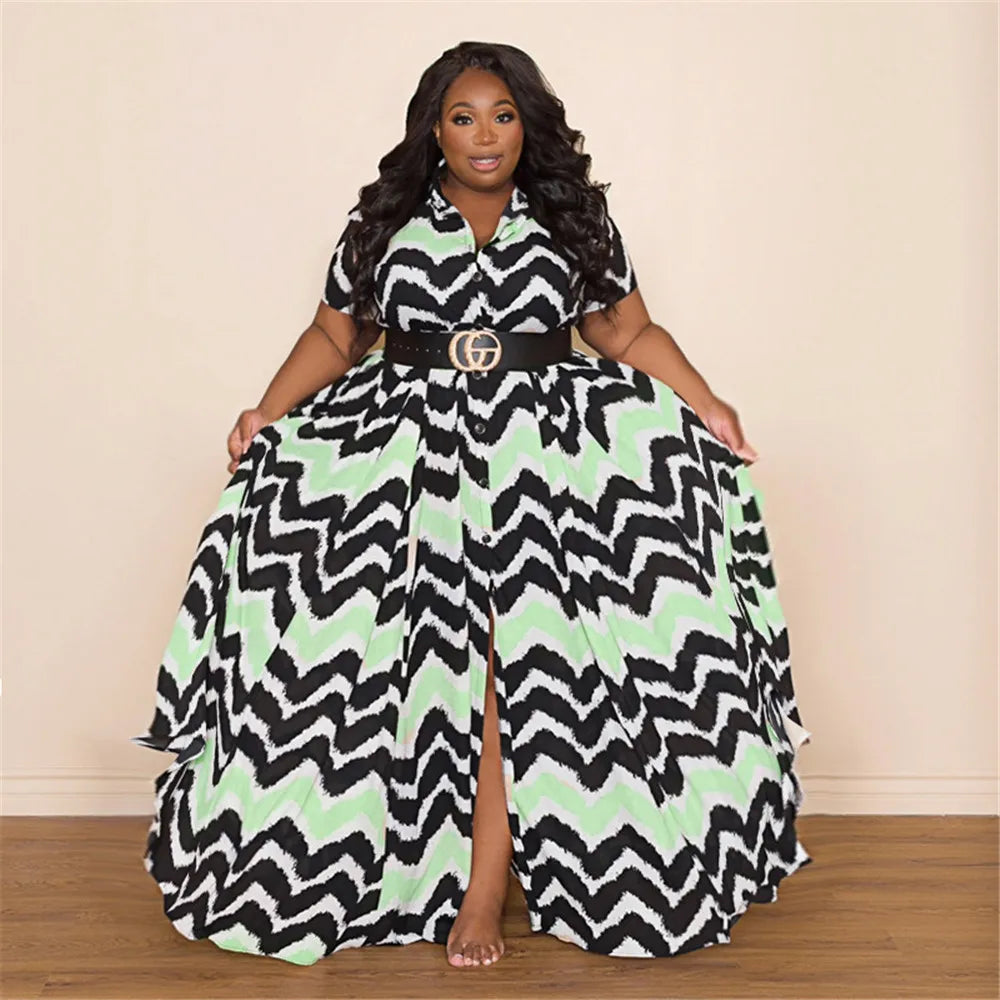 Maxy Plus Size Dress Women 4xl 5xl  Striped  Loose Fashion Streetwear Cute Ball Gown Shirts Maxy Dress