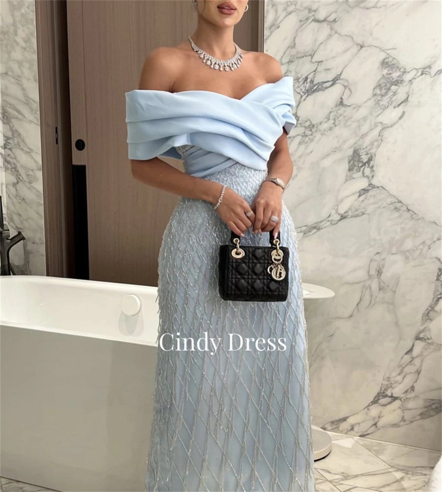 Babs Evening Dress Luxurious Sky-Blue Sequins Wedding Graduation Women's Dresses Bride Guest Elegant Long Woman New