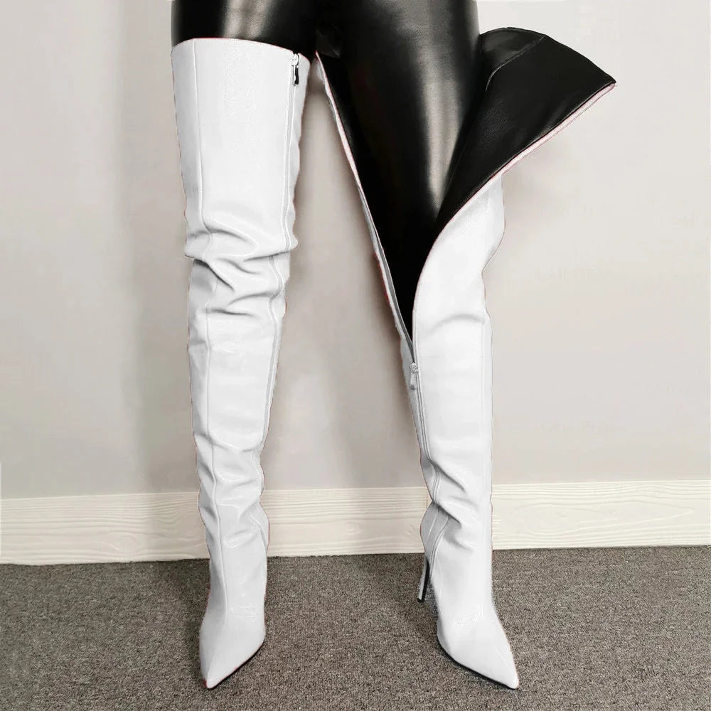 Babs Size 46 Sexy High Heels Women Shoes Colorful Women's Over The Knee Boots Winter Thigh High Boots With Side Zip