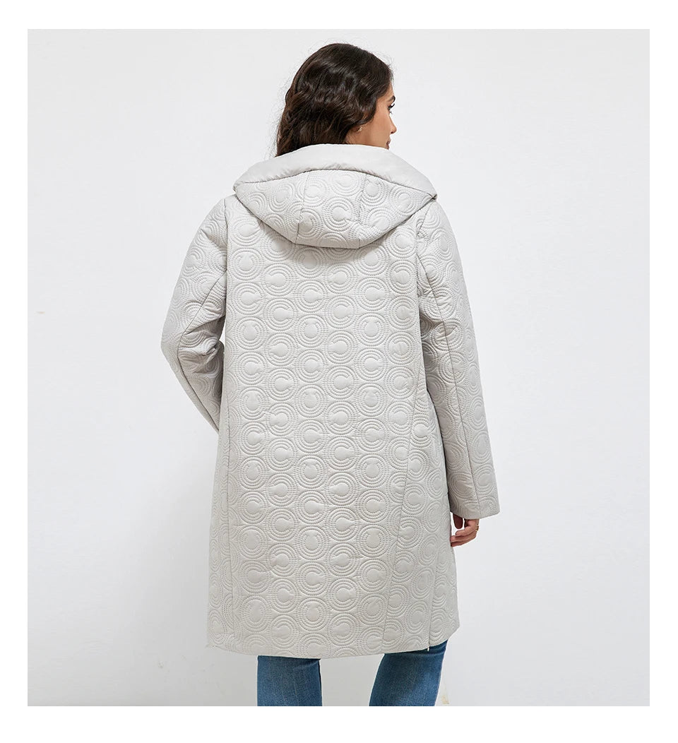 Macy Autumn Women Jackets Plus Size Long Hooded Quilted Light weight big pockets Bio-cotton Stylish Women's coat