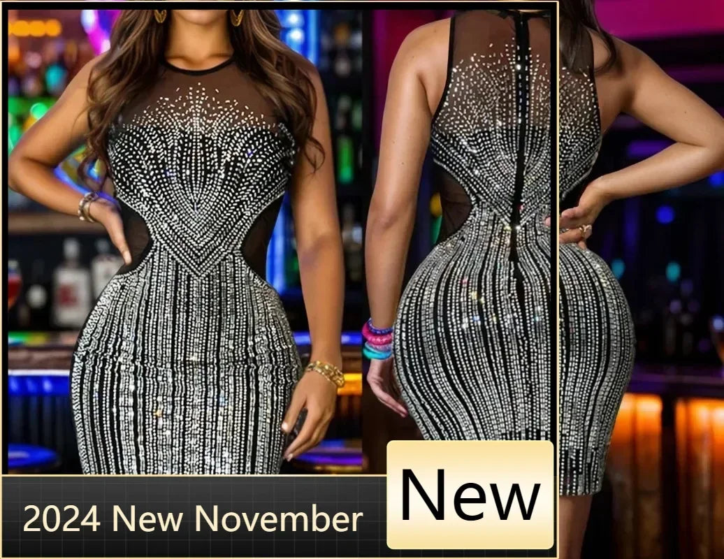 Babs Black Dress Rhinestones Sexy Celebrity Cocktail Party Bandage Dress Luxurious Midi Birthday Ready Prom Evening Dresses