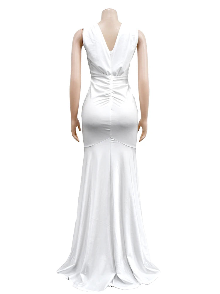 Maxy Elegant Evening Dresses Long Patry Gown Sexy Deep V Sleeveless Mermaid Bodycon Maxy Robe Femme