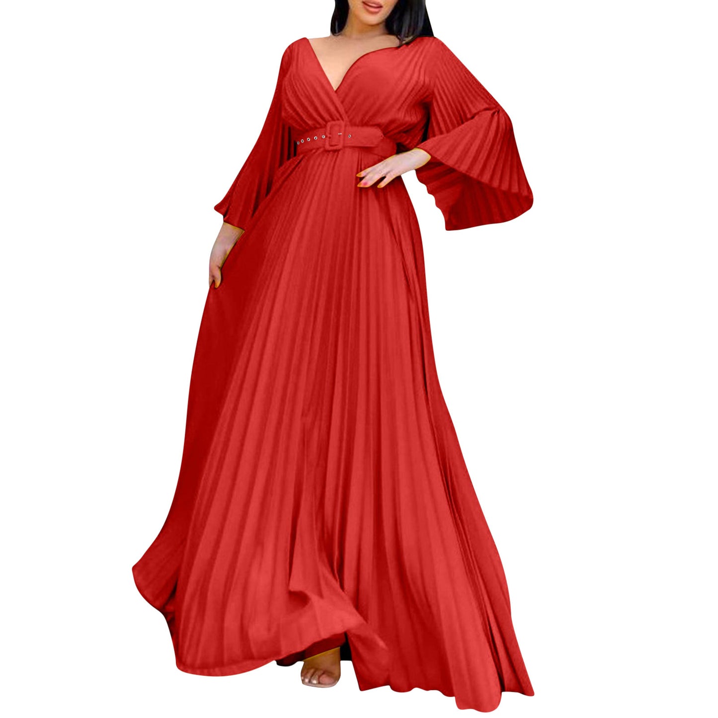 Amay Women's Dresses Plus Size Deep V Neck Flare Long Dress Evening Prom Party Dress