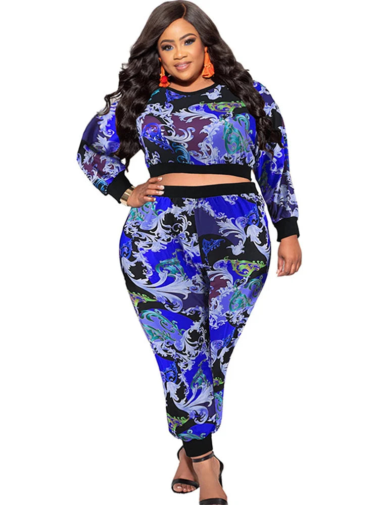 Maxy Plus Size Two Piece Set Women Clothing Long Sleeve Tops and Pants Sets Leggings Matching Set