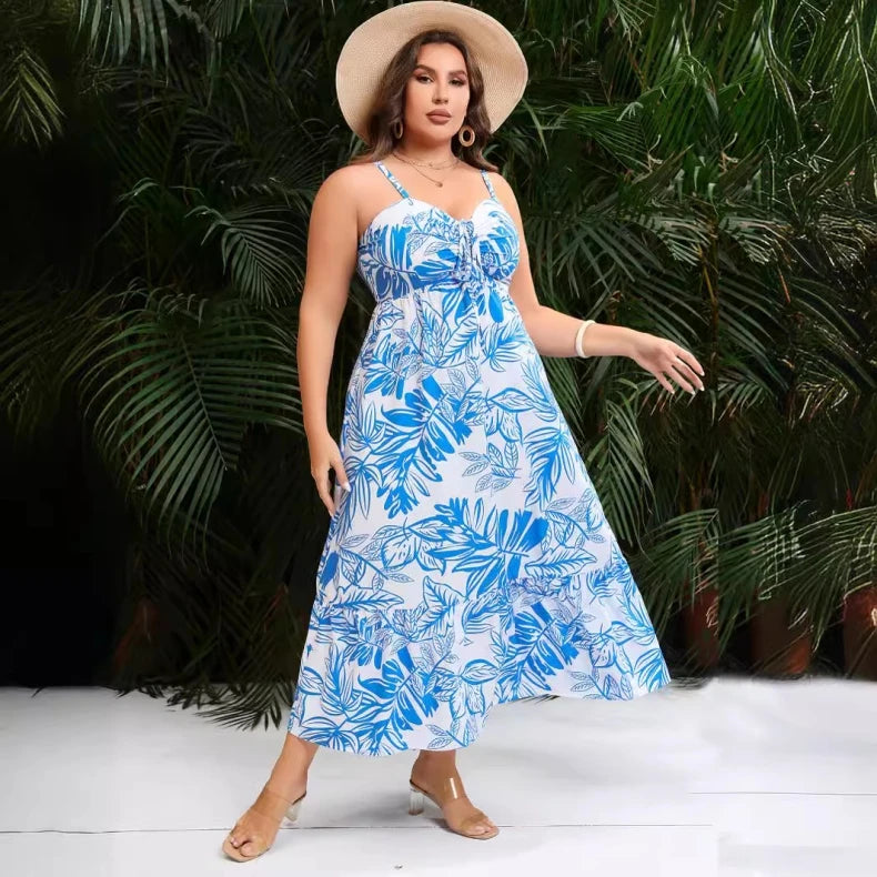 Babs Elegant and Sexy Beautiful Beach Women's Summer Clothing Plus Size Party Casual Printing Sleeveless Vacation Dresses Cheap