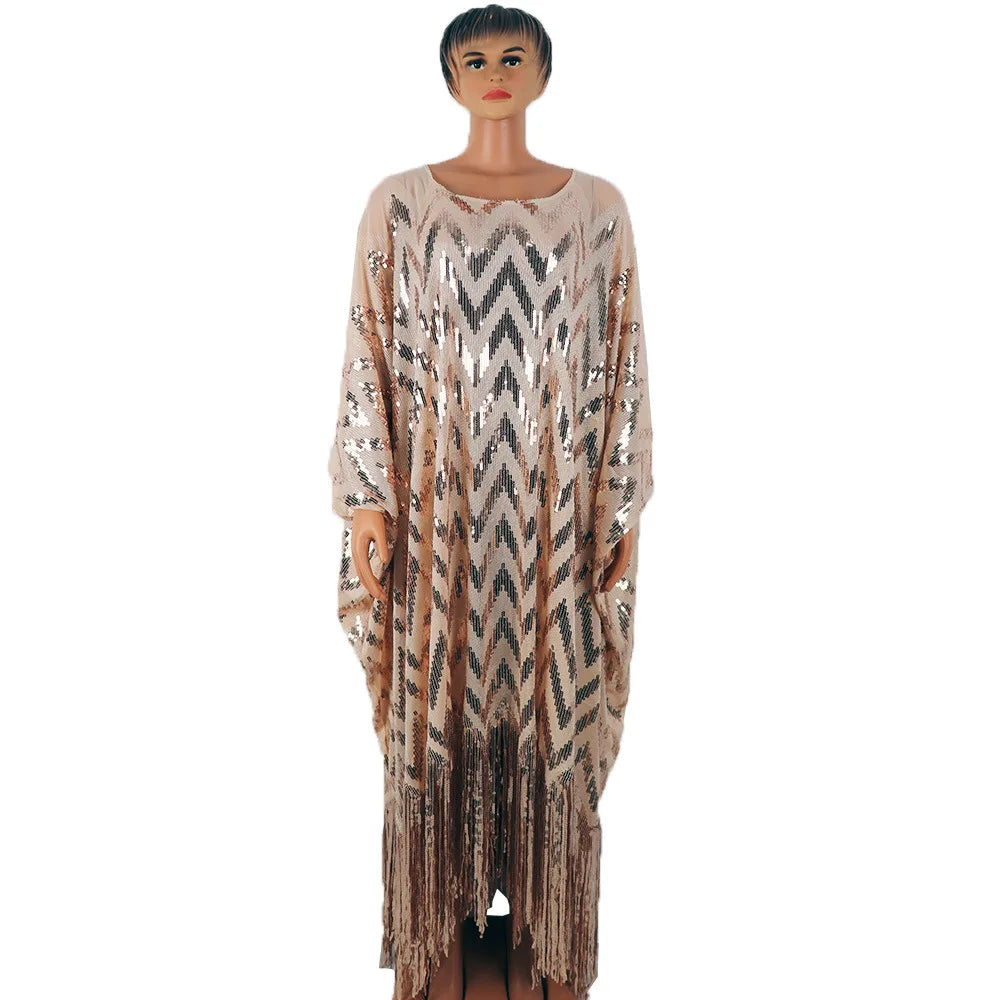 Maxy American Dresses for Women Plus Size Africa Clothes Dashiki Ankara Sequin Outfit Gown Kaftan Muslim Wedding Party Long Dress