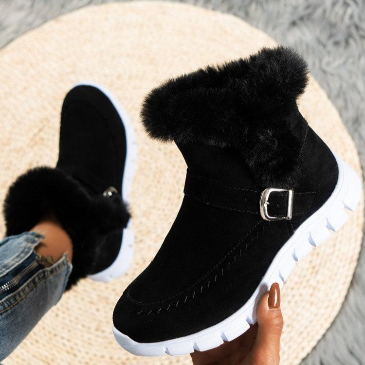 Maxy Winter Women Fur Warm Chelsea Snow Boots Casual Shoes New Short Plush Suede Ankle Boots Flats Gladiator Sport Ladies Botas Mujer