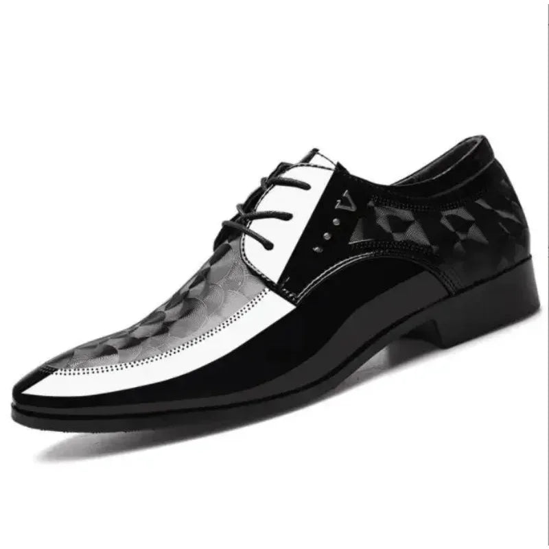 Visco men Office Wedding Flats Male Black Leather Shoes Men Luxury Business Oxford Breathable Patent Leather Formal Shoes