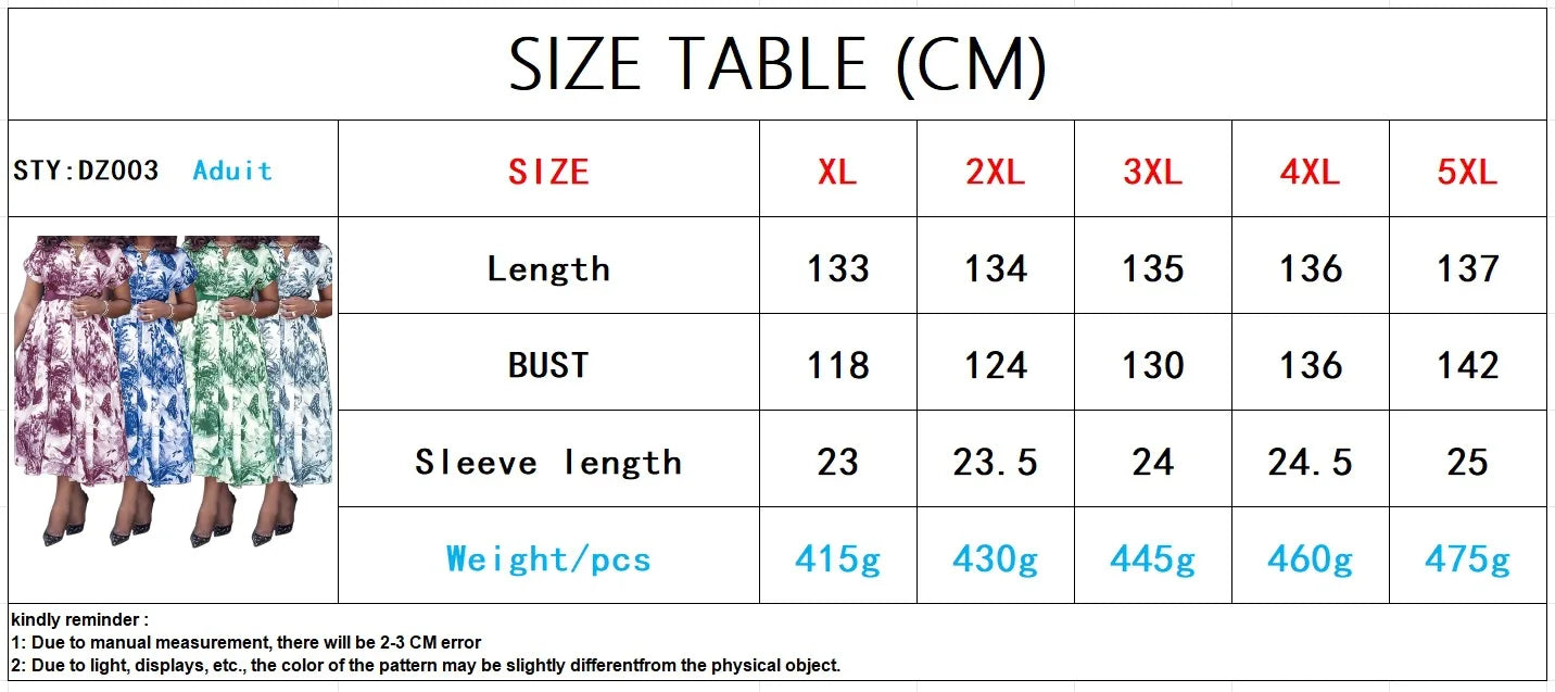 Amay Women Elegant Printed Party Dress Turn Down Collar Short Sleeve Pleated A-Line With Belt African Office Work Wear Plus Size 5XL