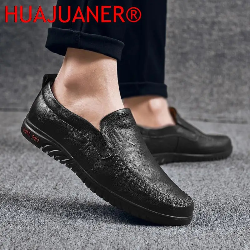 Visco Leather Men Casual Shoes 2024 Slip on Formal Loafers Shoes Men Italian Black Male Driving Shoes Big Size 37-47