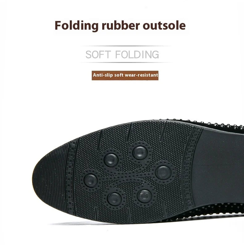 Maxy Fashion Italian handmade rhinestone leather shoes men's casual foot set slip-on leather hair stylist bean shoes fashion