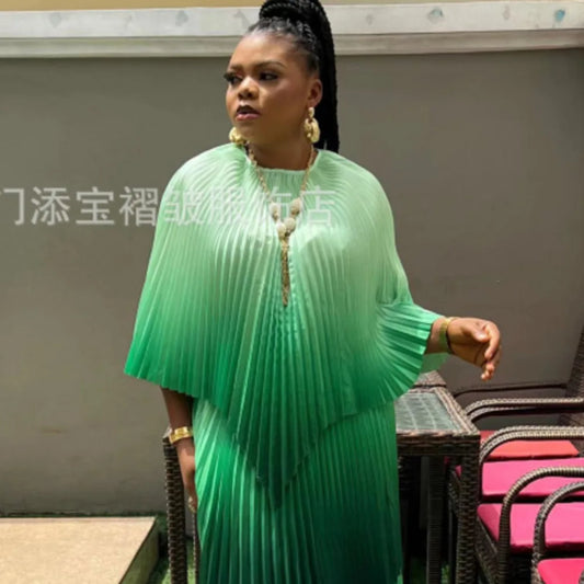 Amay Women's Dress Clothing New Gradient Sun Fold Splicing Irregular Stylish Pleated Large Women's Skirt 2 Piece Sets Women Outfit